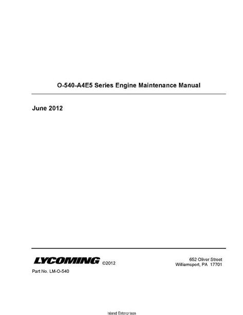 Lycoming O-540-A4E5 Series Maintenance Manual LM-O-540 ...