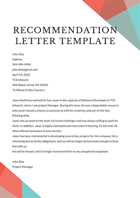 Sample Letter of Recommendation (LOR) from Employer 2023/24