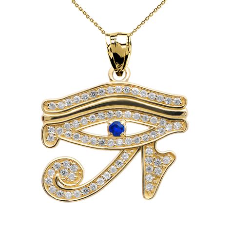 Yellow Gold CZ Eye of Horus Pendant Necklace