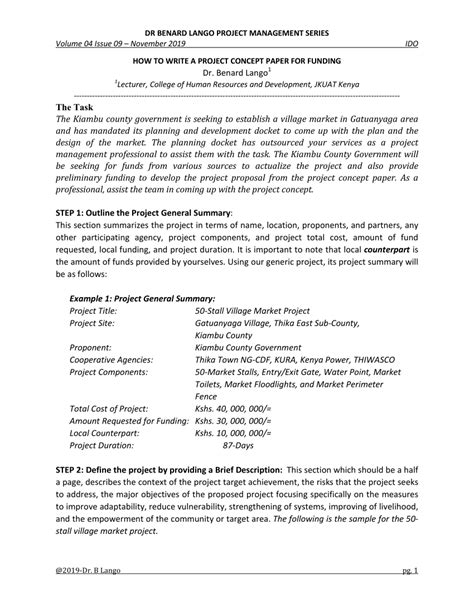 (PDF) HOW TO WRITE A PROJECT CONCEPT PAPER FOR FUNDING