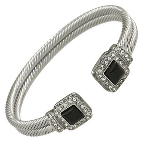 Designer`s Touch Black Onyx Cuff Bracelet Rhinestones, Twisted Wire ...