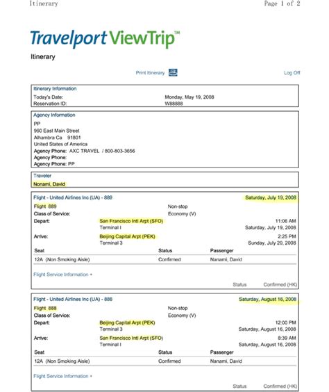 Sample Travel Itinerary for Chinese Visa Part 2