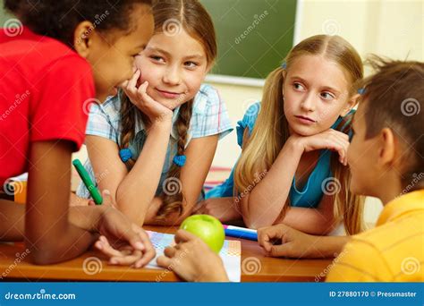 Classmates chatting stock photo. Image of happy, chatting - 27880170