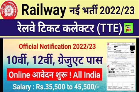 Railway TC -TTE Recruitment 2022-23 (Ticket Collector) || Railway TC ...