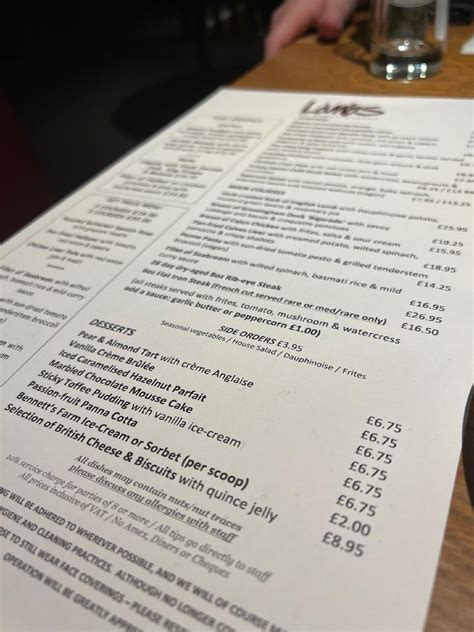 Menu at Lambs restaurant, Stratford-upon-Avon