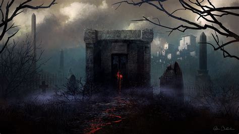 Cemetery, Graveyard, 1080P, Night, Fog, Dark HD Wallpaper