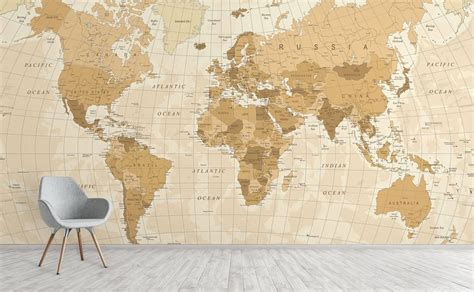 Incredible World Map Wall Mural Wallpaper 2022 – World Map With Major ...