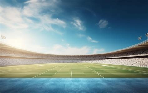 Premium AI Image | An empty rugby stadium with a blue sky and clouds