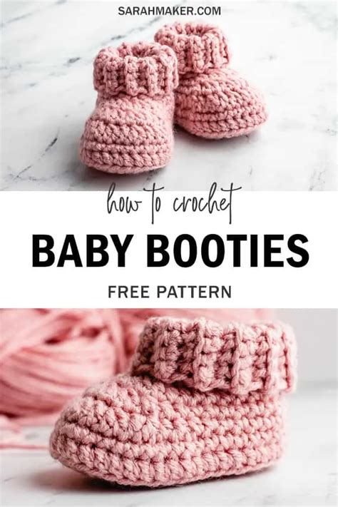 Classic Crochet Baby Booties with Folded Cuff - Free Pattern - Sarah Maker