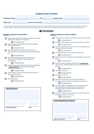 Sample Employee Exit Checklist - 20+ IN PDF | MS Word