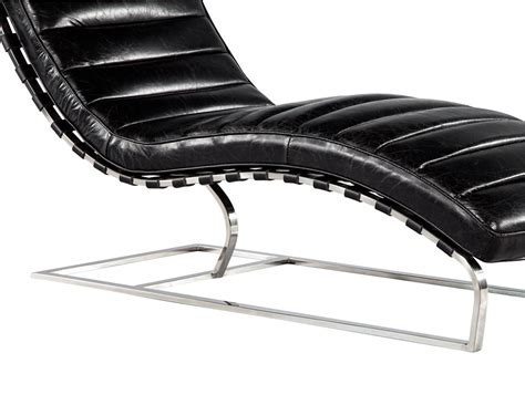 Vintage Leather Channel Chaise Lounge with Stainless Steel Base ...