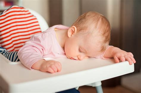 Premium Photo | Tired child sleeping in highchair after the lunch. cute ...