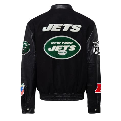 NEW YORK JETS WOOL & LEATHER VARSITY JACKET Black/Black – Jeff Hamilton ...