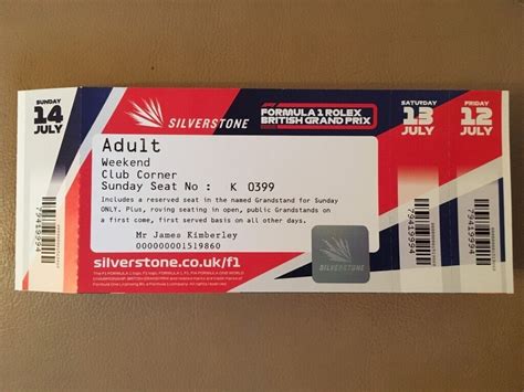 Formula 1 Silverstone Weekend Grandstand Ticket (F1) 2019 | in ...