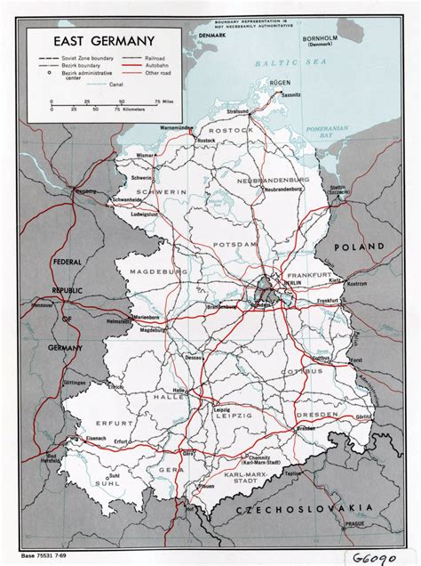 Large political and administrative map of East Germany with roads ...