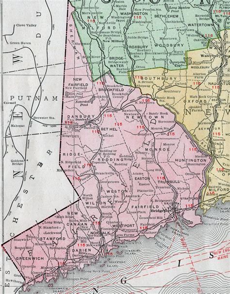 Fairfield County, Connecticut, 1911, Map, by Rand McNally, Bridgeport ...