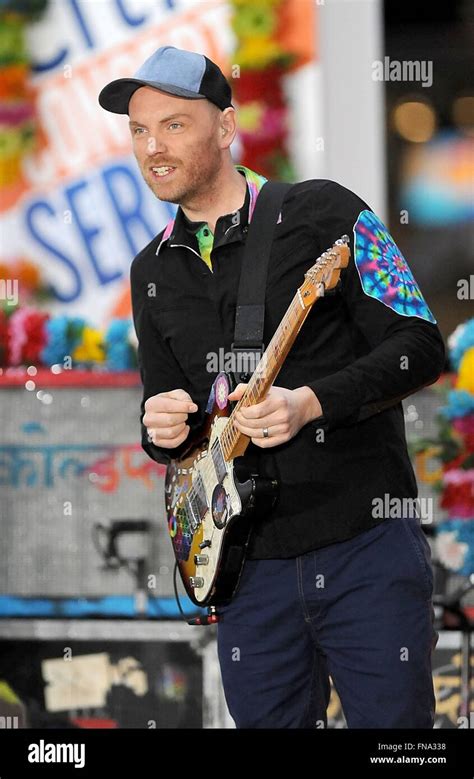 New York, NY, USA. 14th Mar, 2016. Jonny Buckland, Coldplay on stage ...