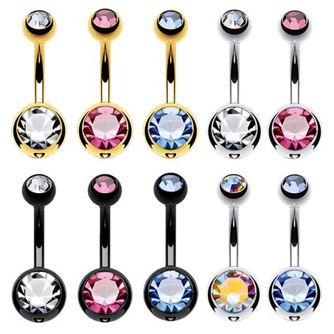 BodyJ4You 10PCS Belly Button Ring Double CZ Multicolor Steel 14G Navel ...