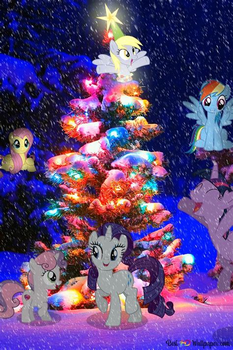 Cartoon horses with Xmas tree HD wallpaper download