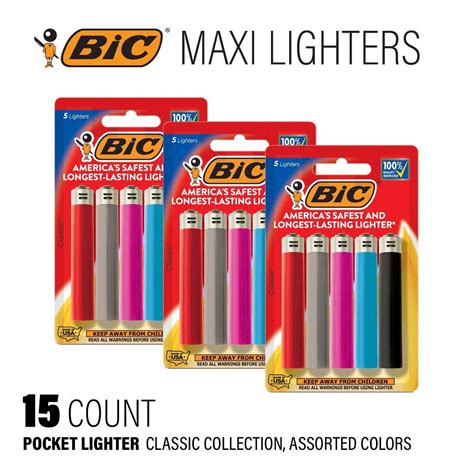 BIC Classic Lighter, 15-Count Pocket Lighters, Assorted Colors