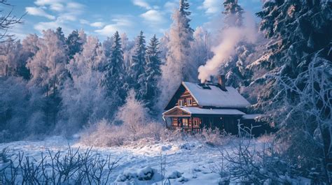 winter cabin night, snow-covered cabin, cozy mountain hut, winter ...