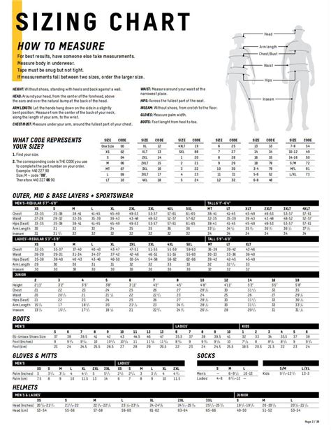 Ski-Doo Size Chart