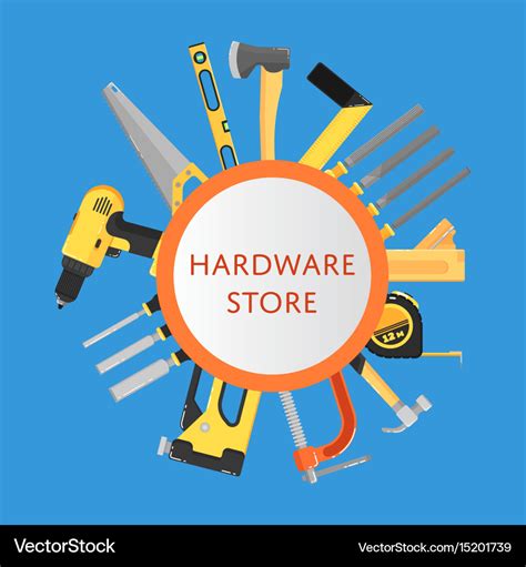 Hardware store banner with building tools Vector Image