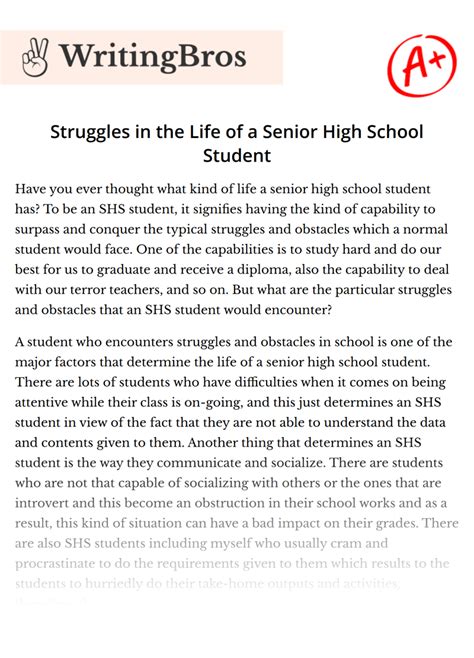 Struggles in the Life of a Senior High School Student [Free Essay ...