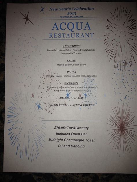 Menu at AcQua Restaurant, Merrick