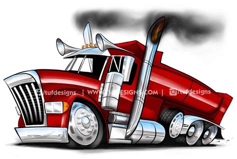 Red Semi Truck Art Lowered Dump Truck Artwork - Etsy