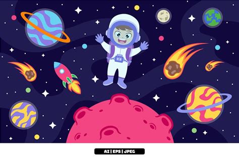 Vector hand drawn colorful space background, Graphics - Envato Elements