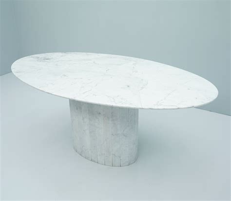 White Oval Carrara Marble Dining table, 1970s | #133496