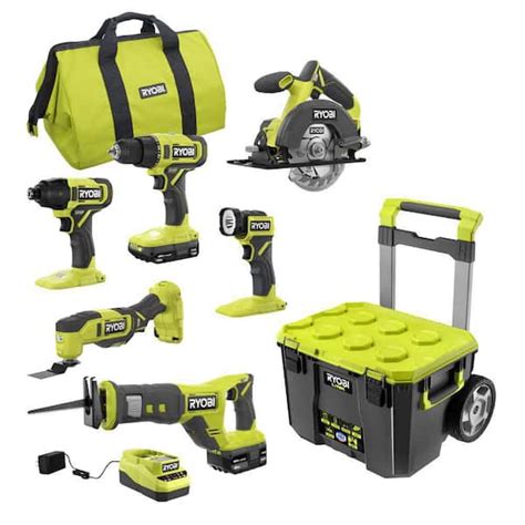 RYOBI ONE+ 18V Cordless 6-Tool Combo Kit with 1.5 Ah Battery, 4.0 Ah ...