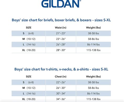 Gildan Youth Size Chart Guide