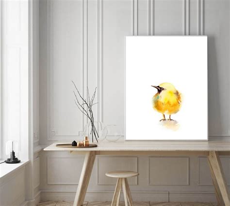 Little Yellow Bird Painting Art Print Yellow Minimalist Bird | Etsy