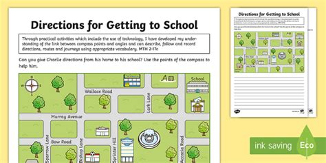 Giving Directions Map Worksheet | Getting to School | ESL