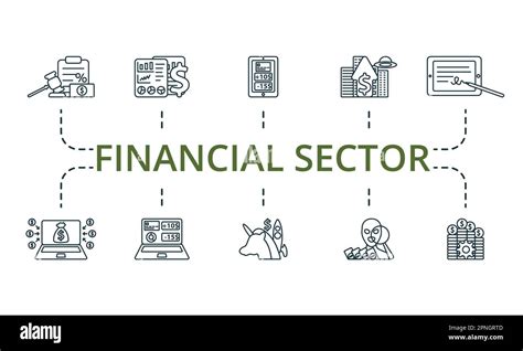 Financial sector outline set. Creative icons: tax regulation, financial ...