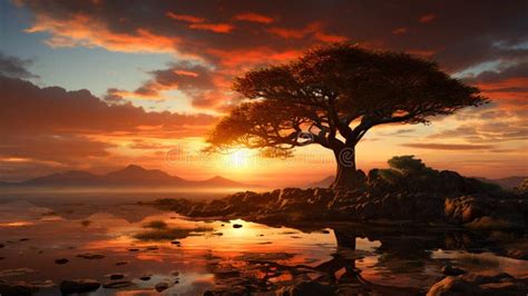 Acacia Tree in African at Sunset Stock Photo - Image of african, africa ...