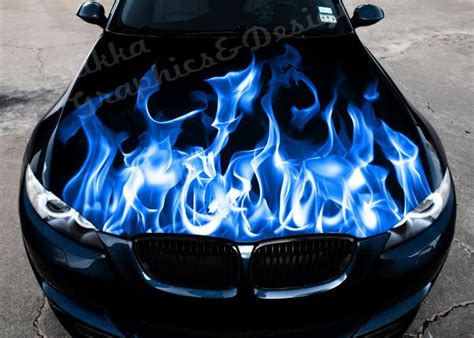 Vinyl Car Hood Full Color Wrap Graphics Decal Blue Fire | Etsy | Car ...