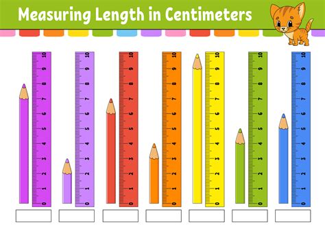 Measuring length in centimeter with ruler. Education developing ...