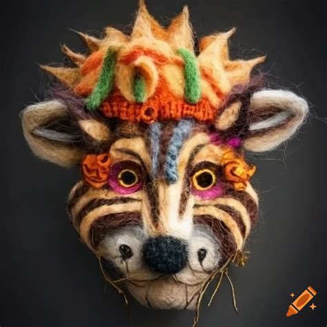 Jungle animal portraits with felted wool masks on Craiyon