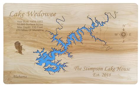 Wood Laser Cut Map of Lake Wedowee, AL Topographical Engraved Map ...