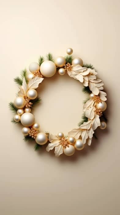 On a cream backdrop, a simple Christmas wreath sits centered as the ...