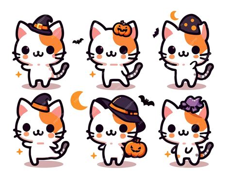 Premium Vector | Cute kawaii halloween cat witch cartoon collection