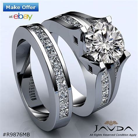 Round Diamond Channel Set Engagement Ring Bridal Set GIA H VS2 Platinum ...