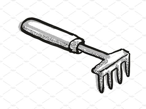 Hand Rake Garden Tool Cartoon Retro