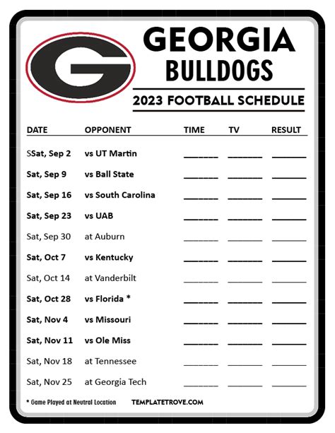 Printable 2023 Georgia Bulldogs Football Schedule