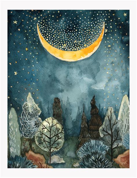 Framed Print: Moon Forest | Watercolor art, Whimsical art, Art painting