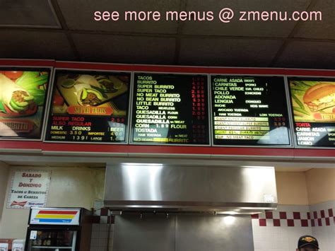 Menu at Super Taquería restaurant, Gilroy, 401 E 10th St