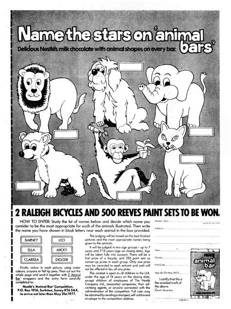 Nestle Animal Bar Competition 1977 Nestle Milk, Raleigh Bicycle ...